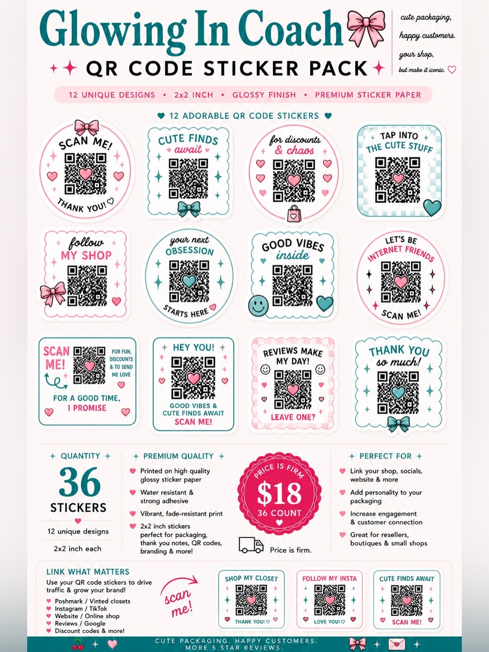Custom QR Code Sticker Pack for Resellers | Boutique Packaging Stickers
